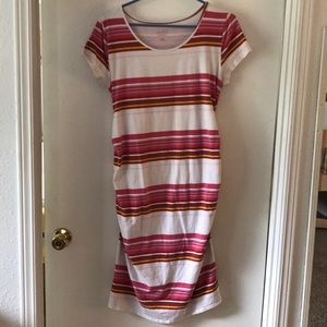 Pink and white maternity dress